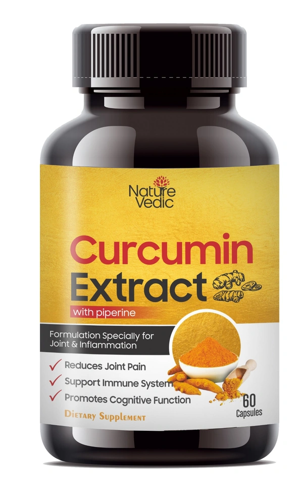 Nature Vedic Curcumin Extract Capsules With Piperine for Joint Pain, Inflammation & Immunity System  - 60 Capsules